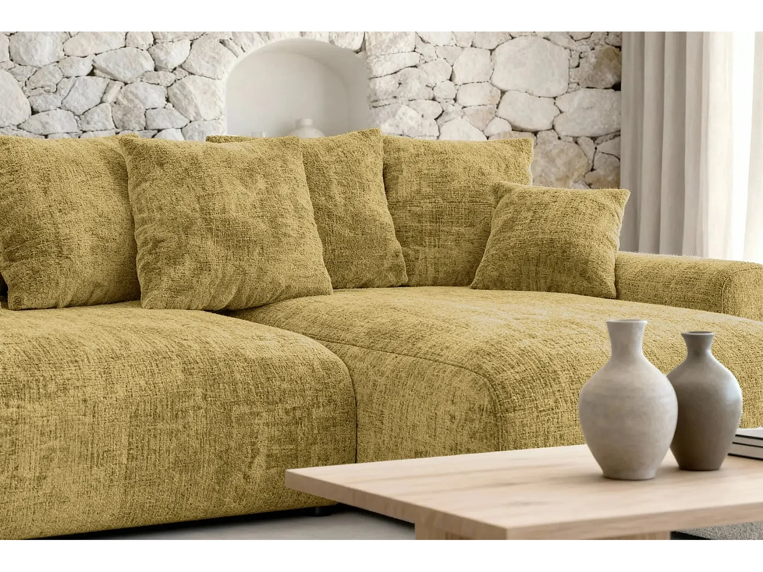 OLI - 4-zits hoekbank in chenille stof - Mustard