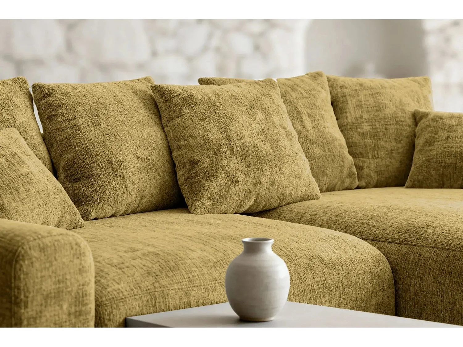 OLI - 4-zits hoekbank in chenille stof - Mustard