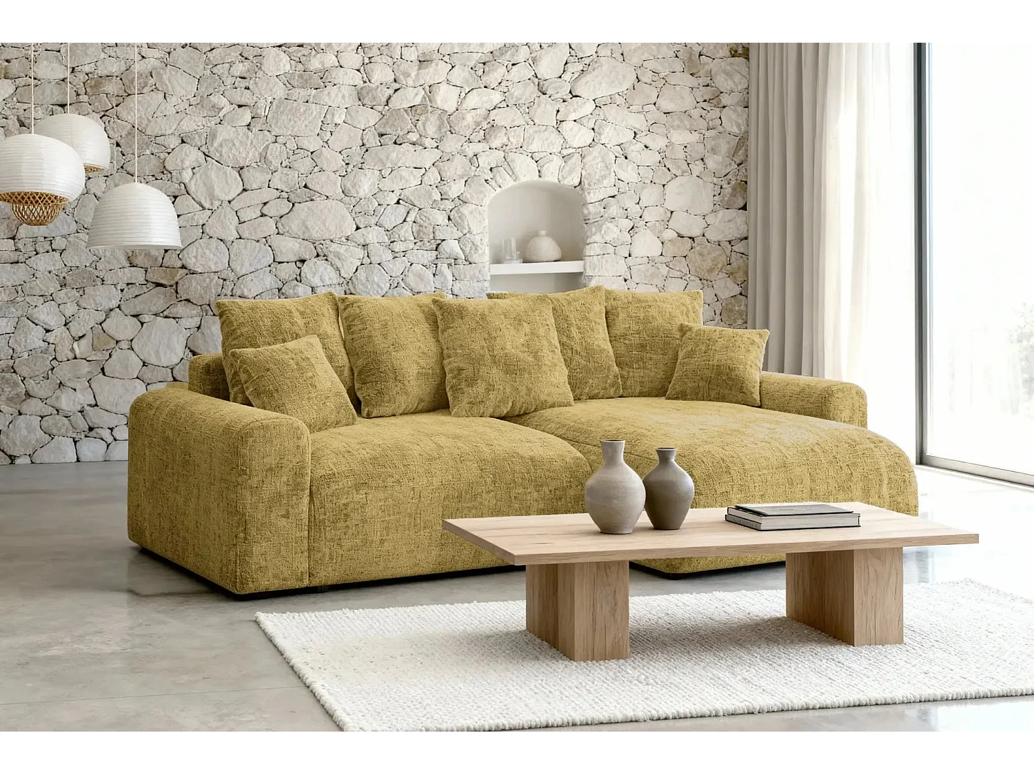 OLI - 4-zits hoekbank in chenille stof - Mustard