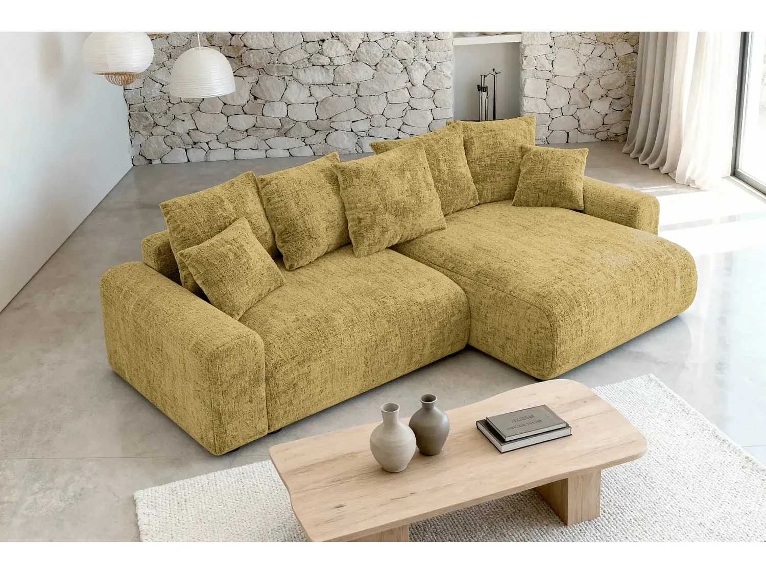 OLI - 4-zits hoekbank in chenille stof - Mustard