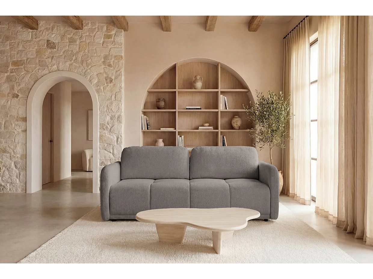 DANA - Canapé droit convertible tissu lisse 3 places Taupe