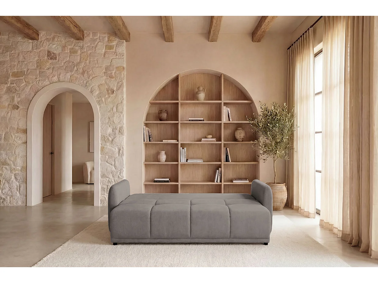 DANA - Canapé droit convertible tissu lisse 3 places Taupe