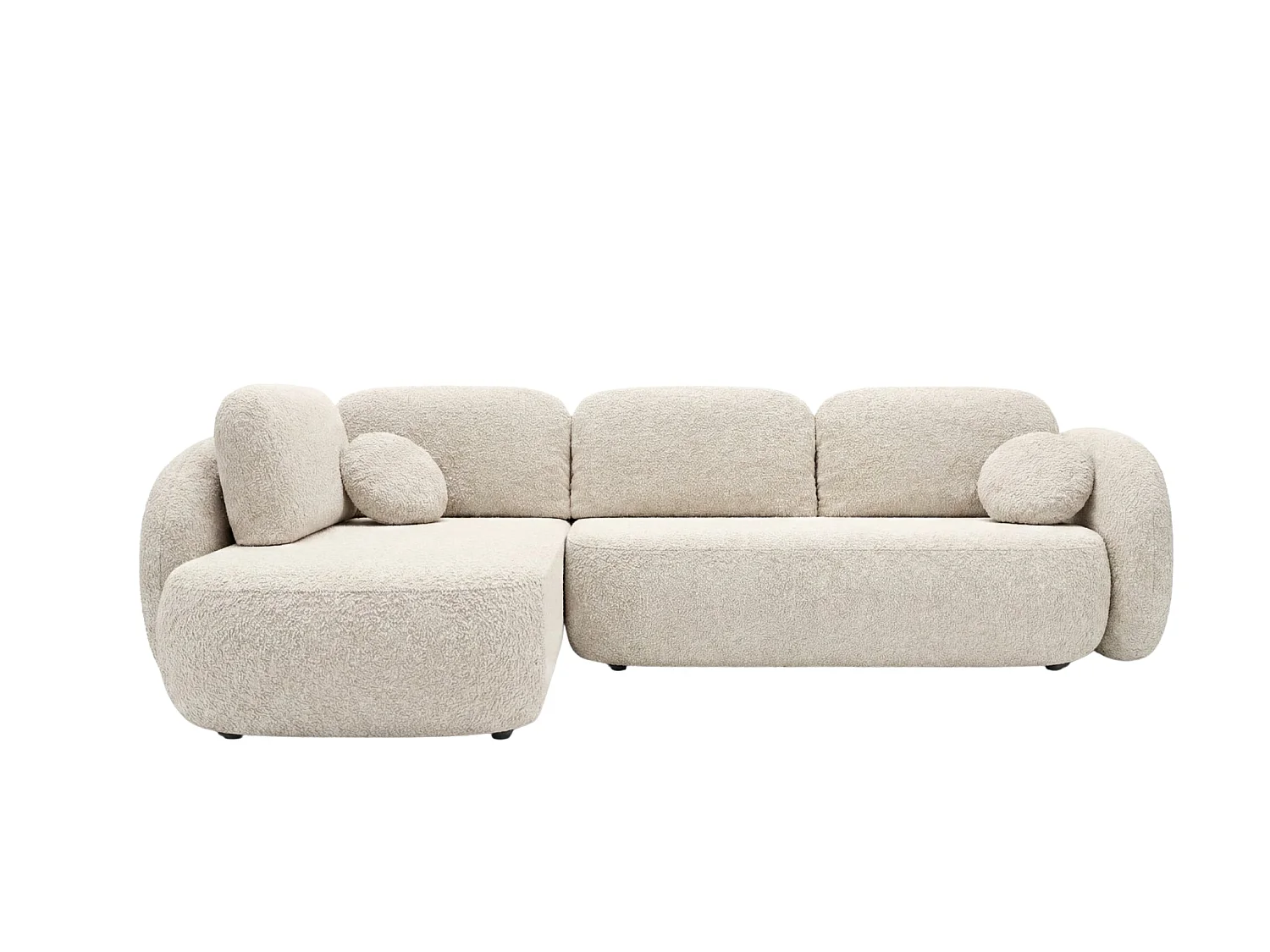 SANTIAGO L - Canapé d'angle convertible tissu bouclette Beige Gauche