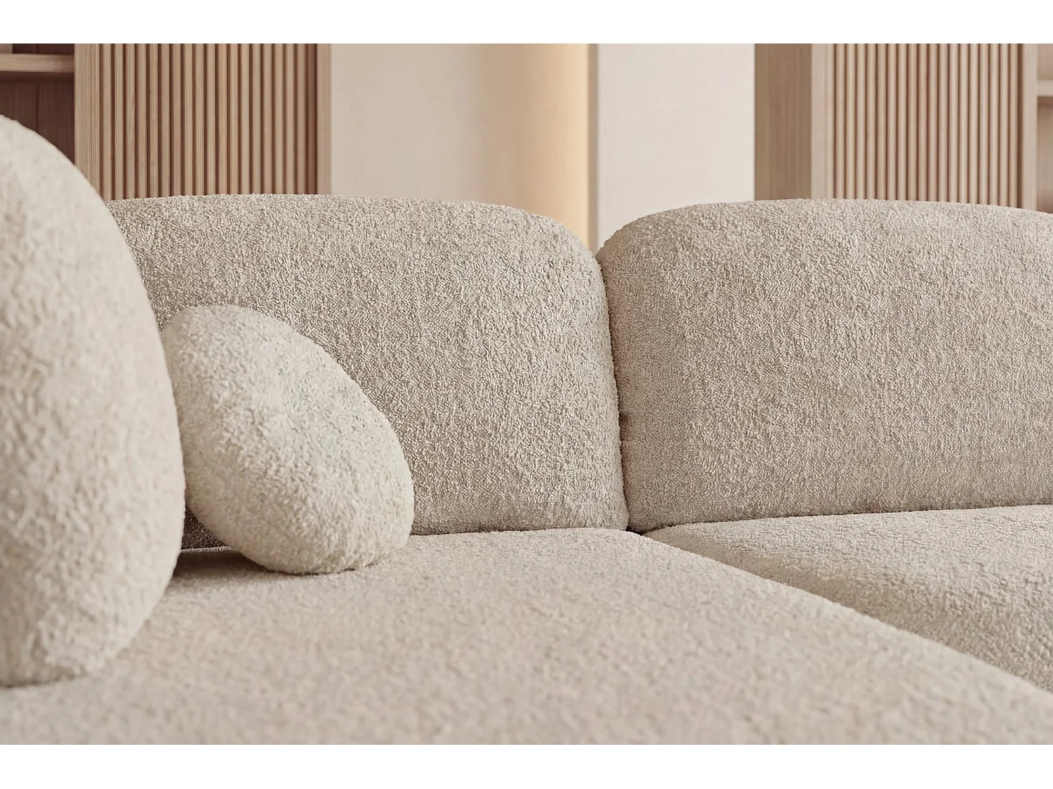 SANTIAGO L - Canapé d'angle convertible tissu bouclette Beige Gauche