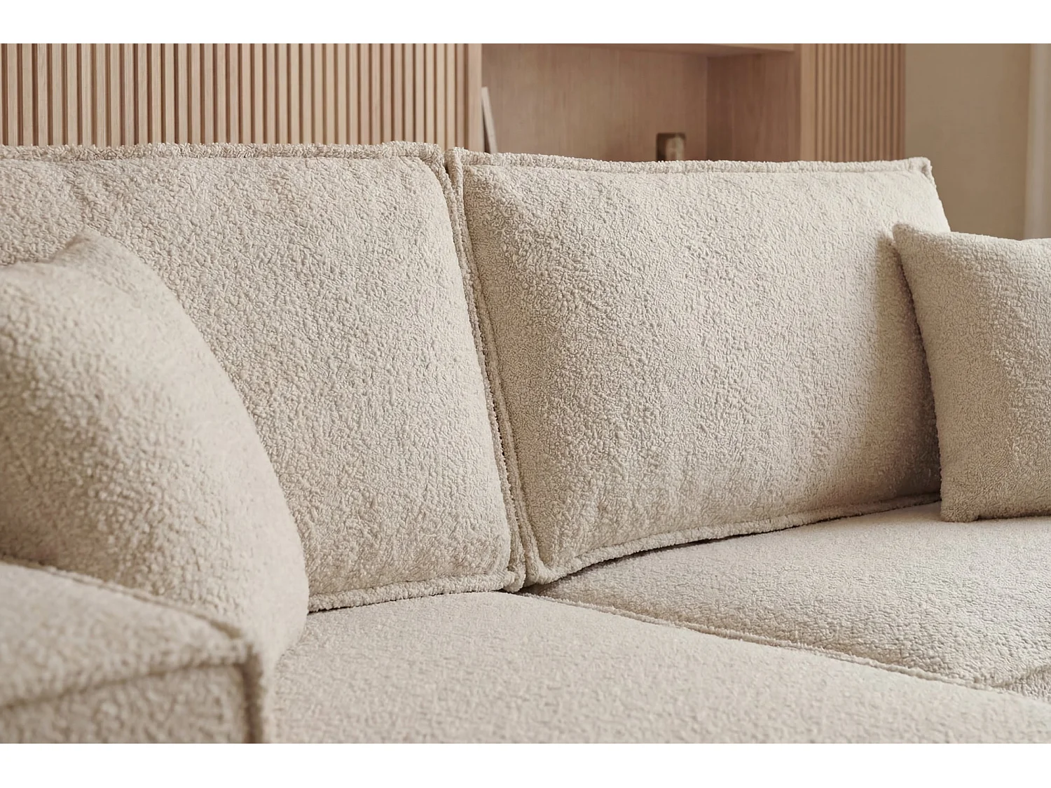 ROMEO - Canapé d'angle convertible tissu bouclette Beige