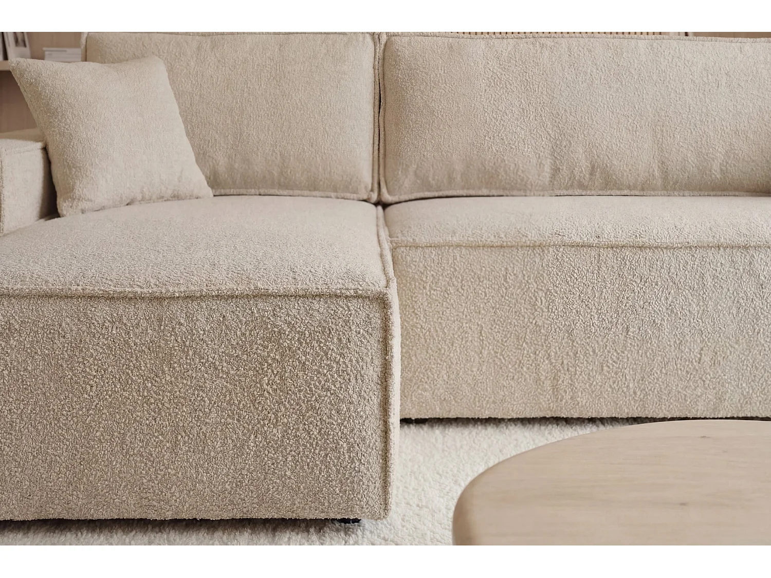 ROMEO - Canapé d'angle convertible tissu bouclette Beige