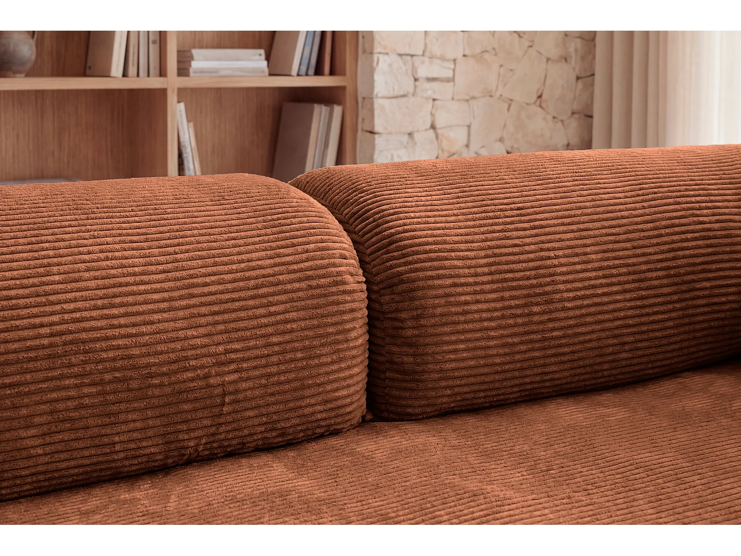 AMARA - 3-zits ribfluwelen slaapbank - Terracotta