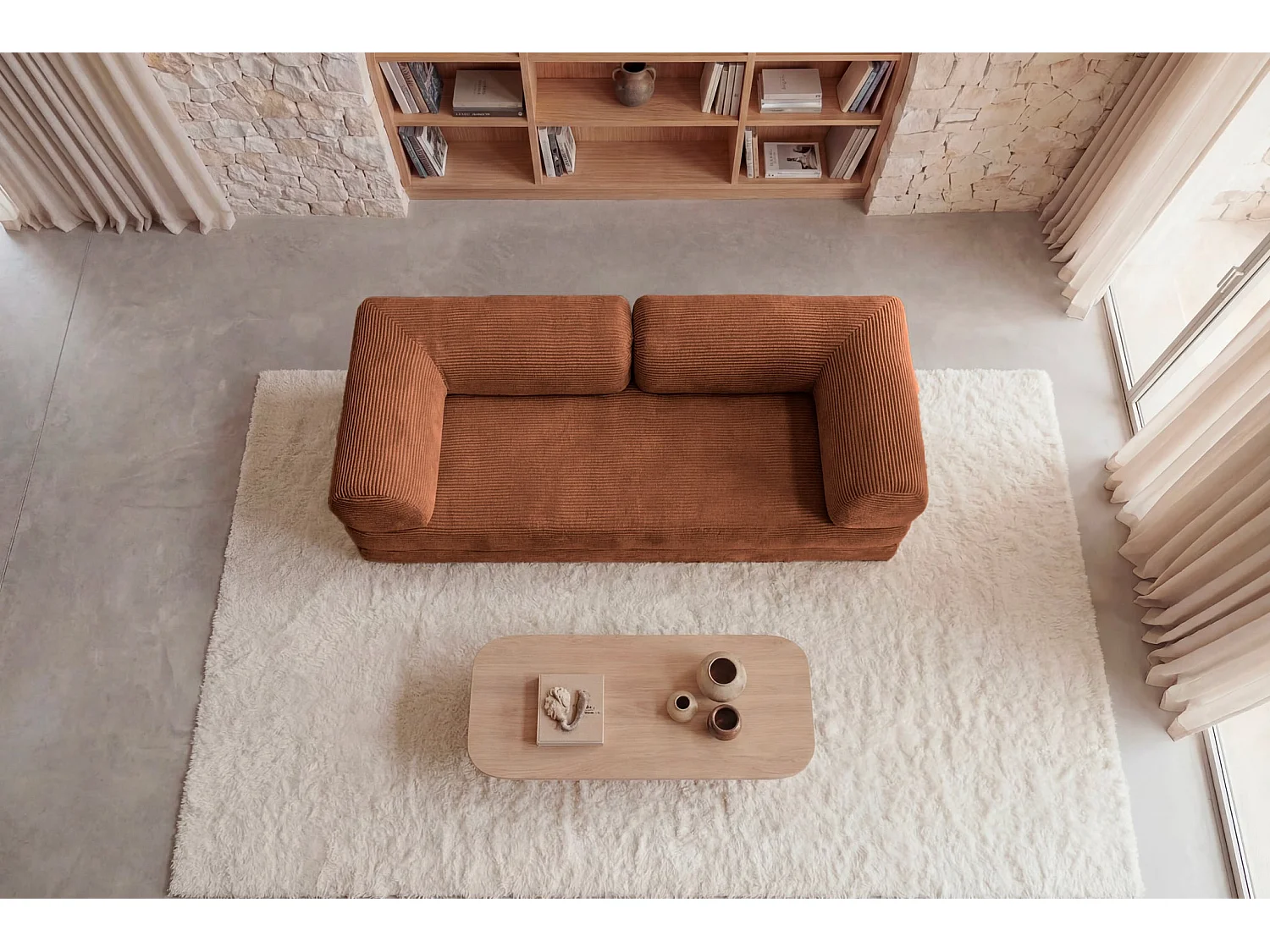 AMARA - 3-zits ribfluwelen slaapbank - Terracotta