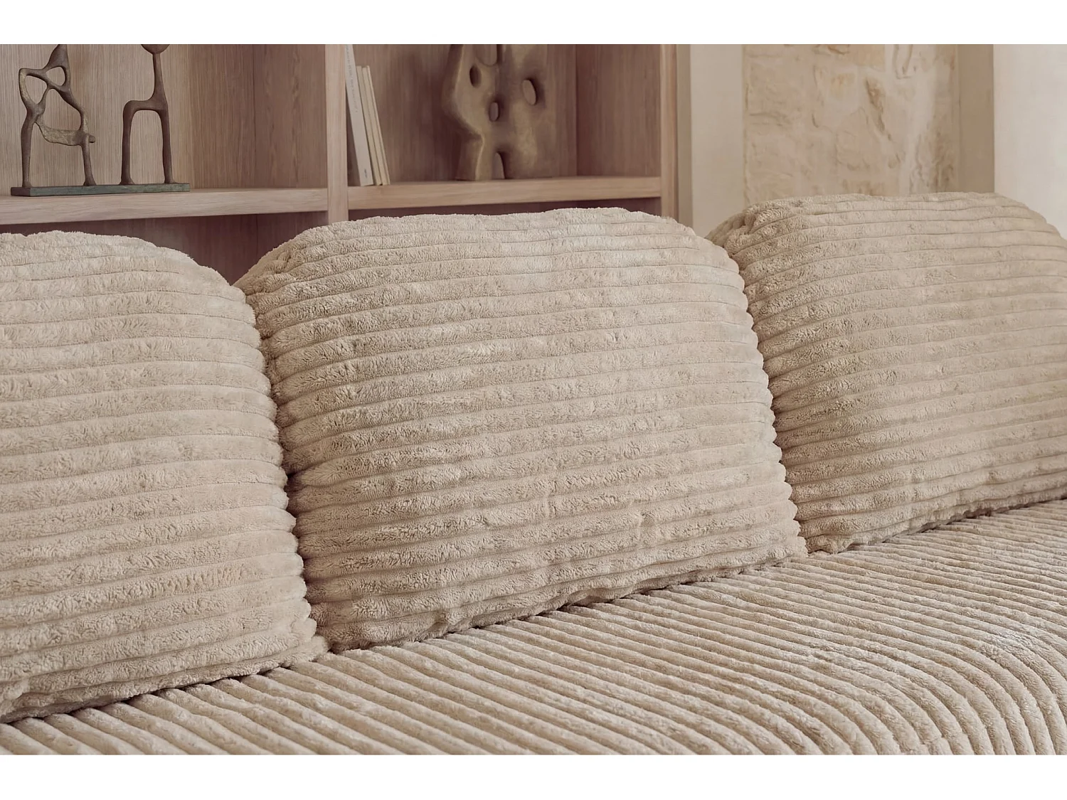 ELVIS - Canapé droit convertible gros velours côtelé 3 places Beige