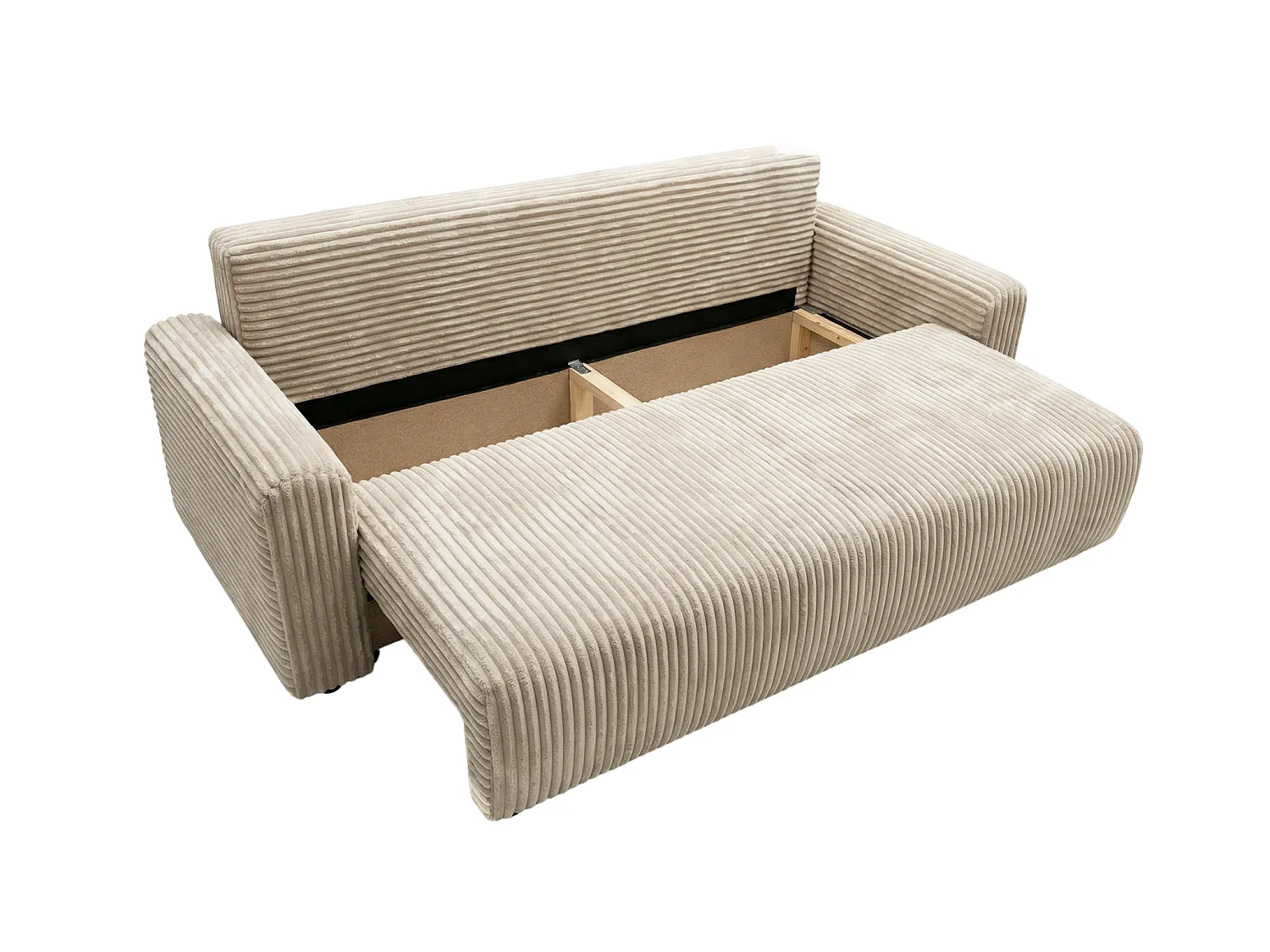 ELVIS - Canapé droit convertible gros velours côtelé 3 places Beige