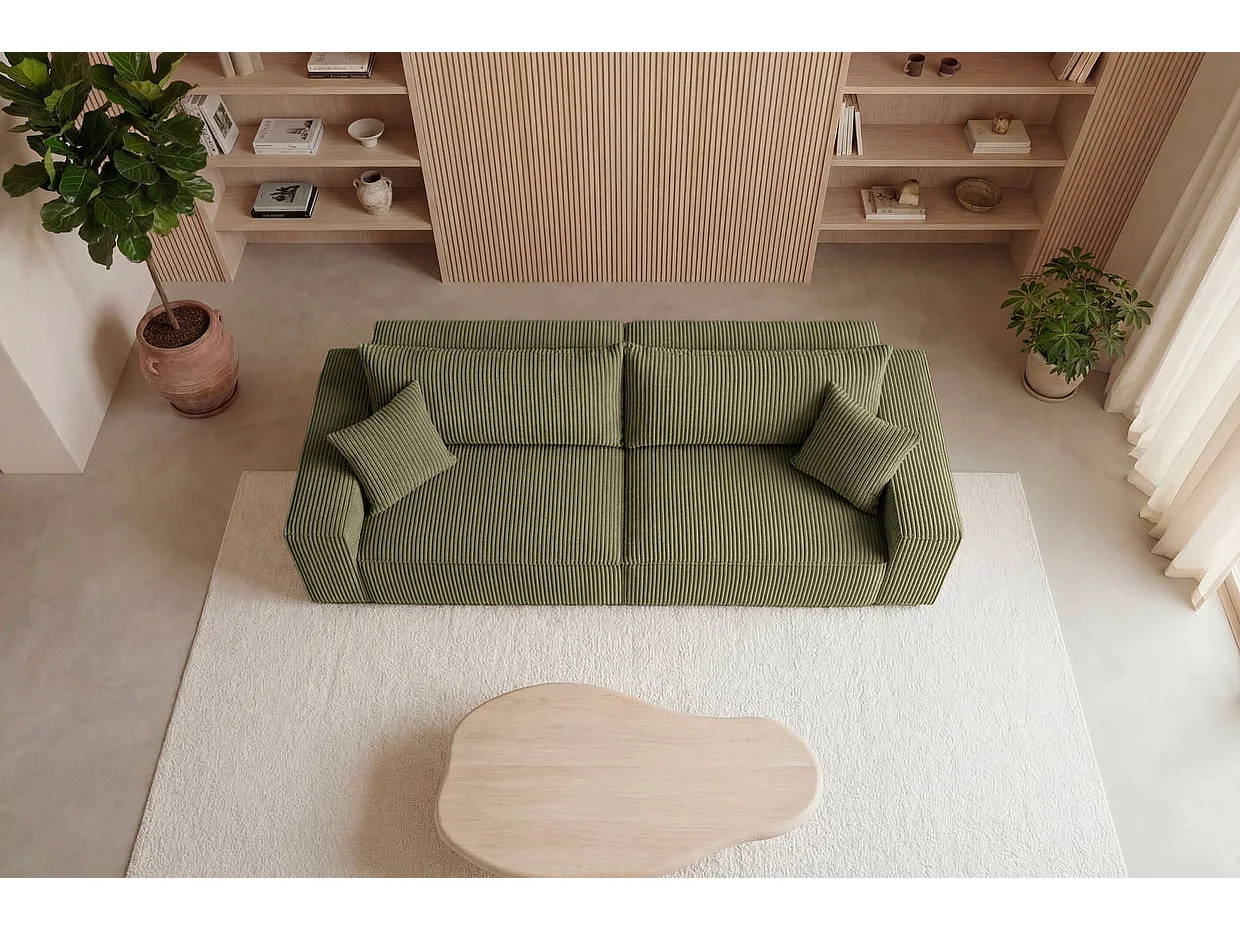 ROMEO - Canapé droit convertible petit velours côtelé Vert