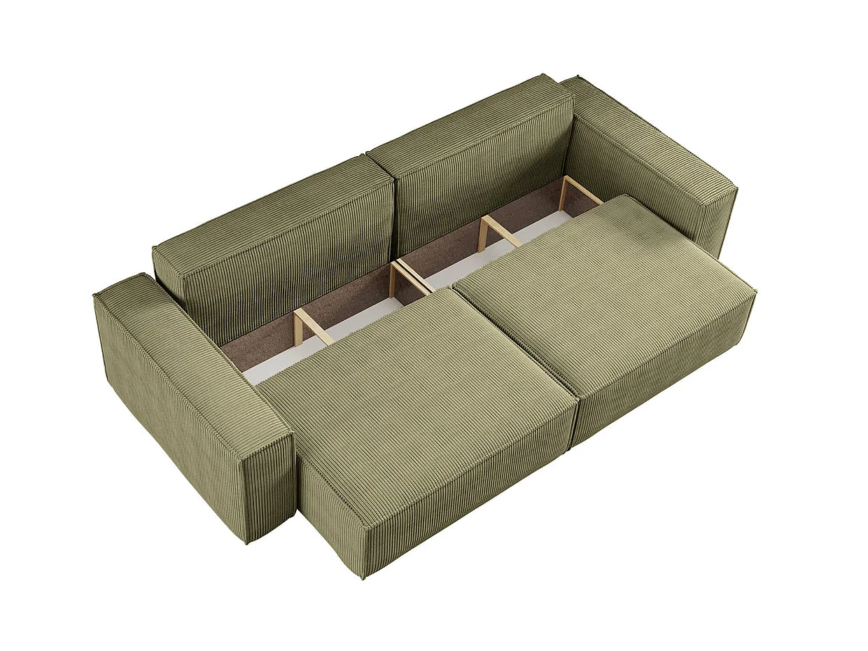 ROMEO - Canapé droit convertible petit velours côtelé Vert