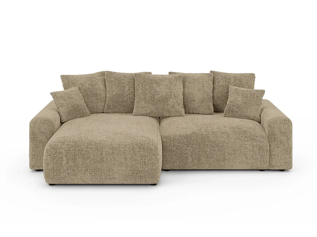 OLI - Canapé d'angle convertible tissu chenille 4 places Café