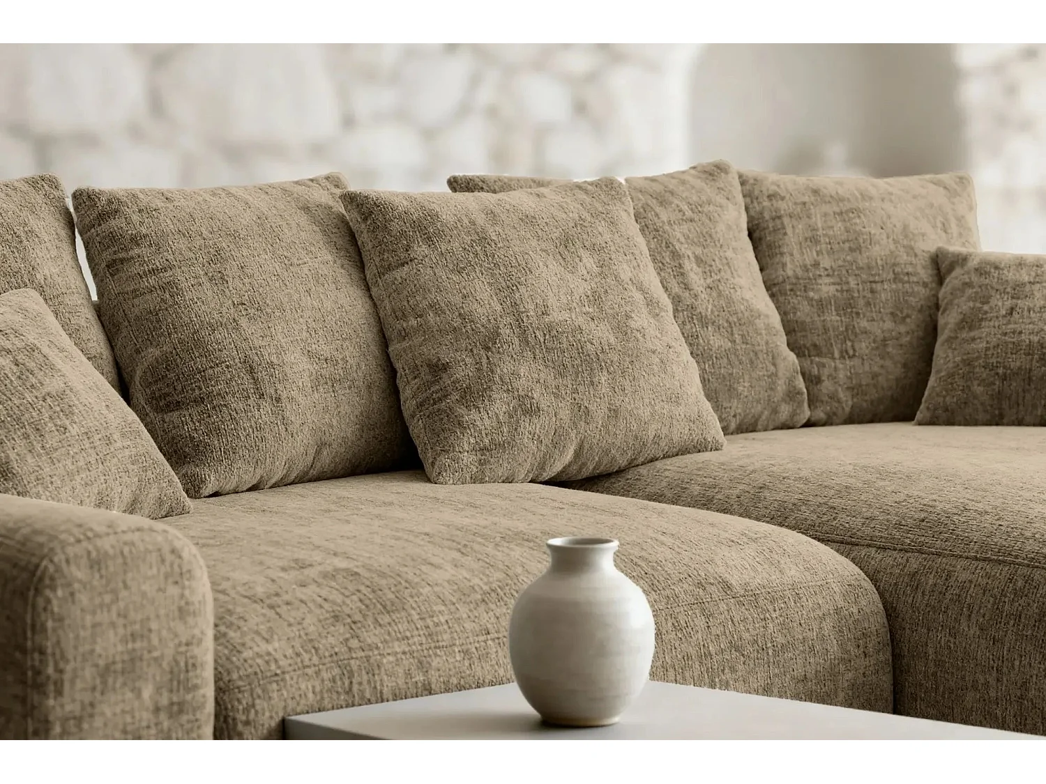 OLI - Canapé d'angle convertible tissu chenille 4 places Café