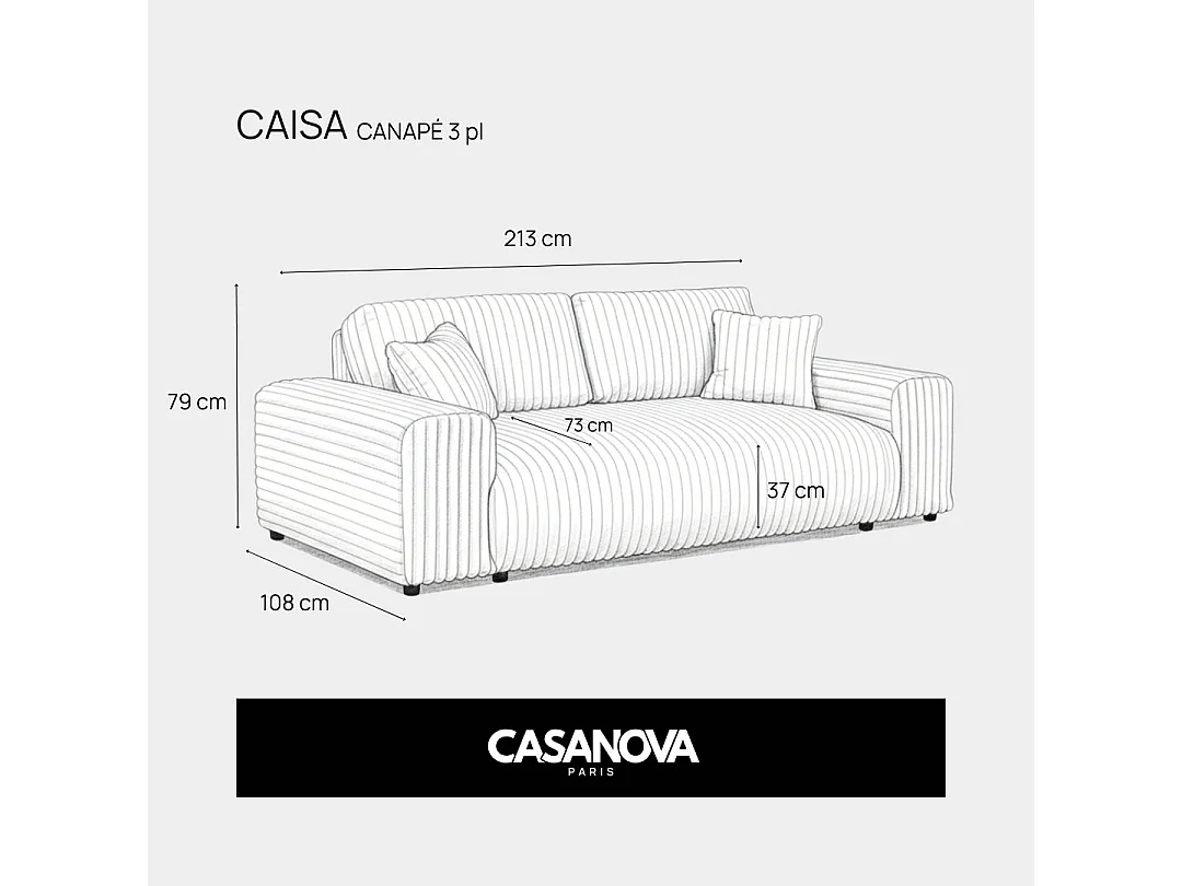 CAISA - Canapé droit convertible velours côtelé 3 places - Vert