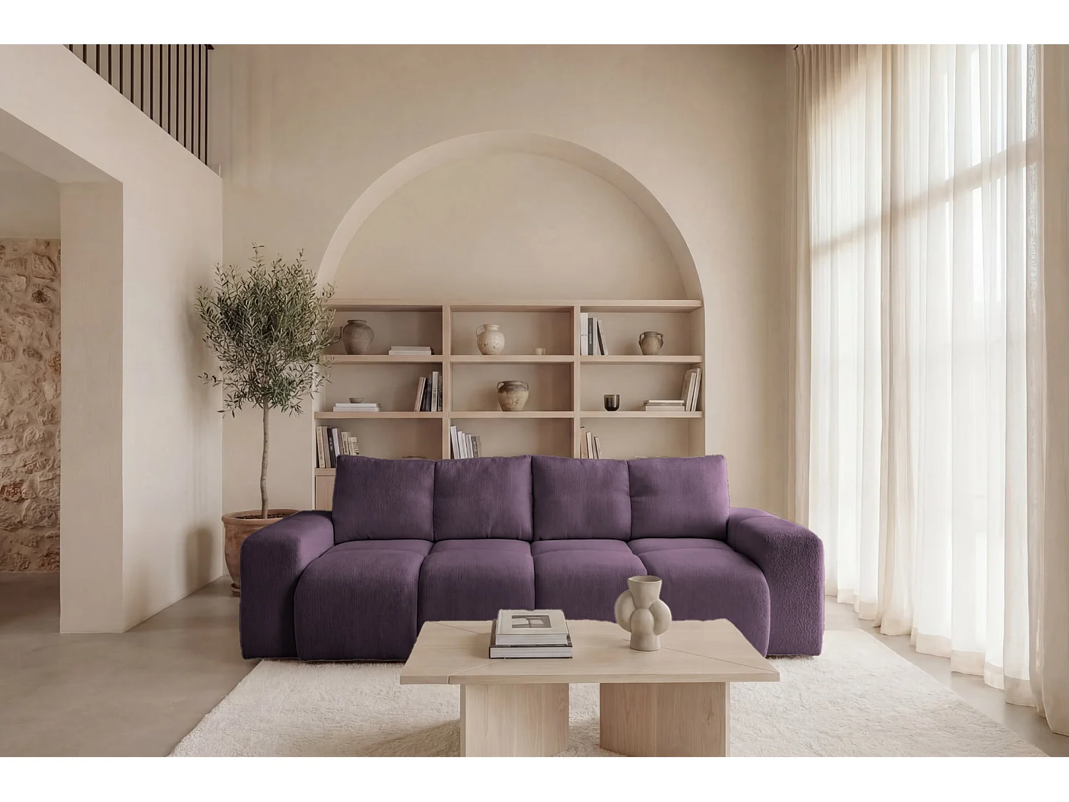 CONSTANCE - 3-zits rechte slaapbank in chenille stof - Mauve
