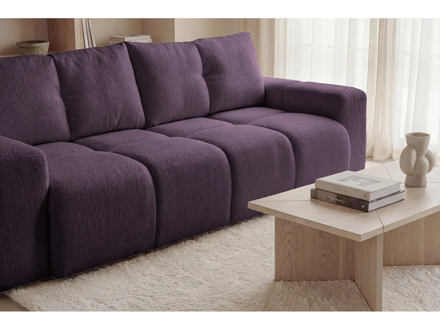 CONSTANCE - 3-zits rechte slaapbank in chenille stof - Mauve