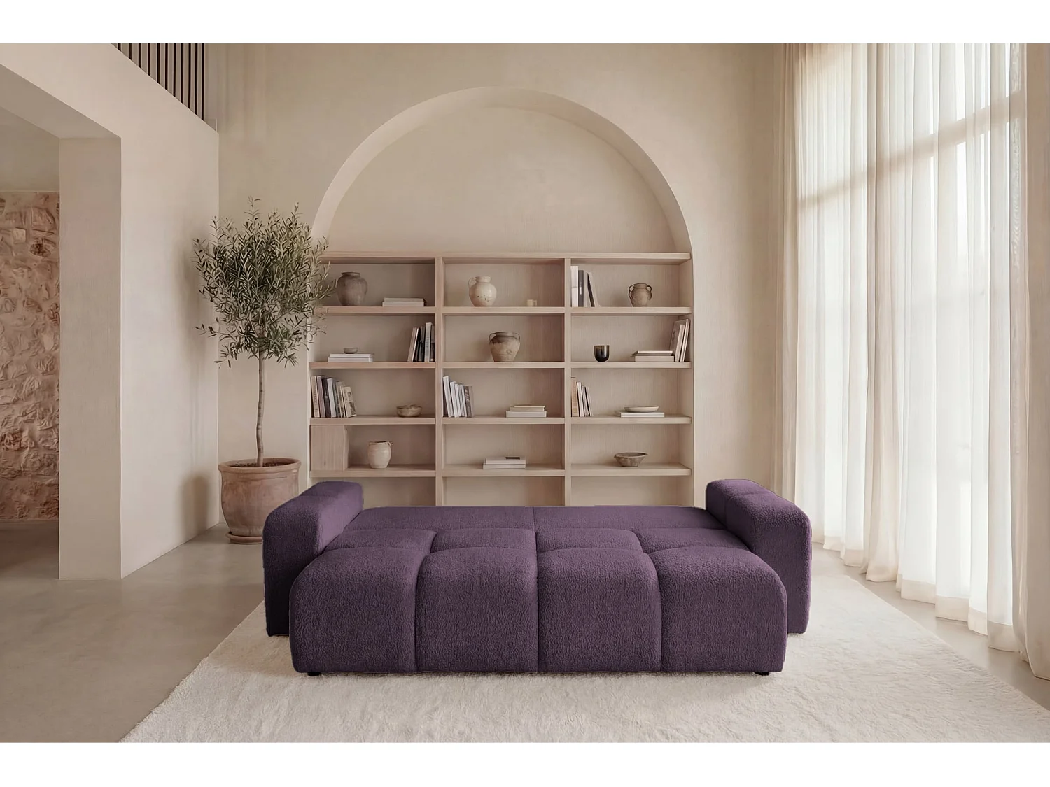 CONSTANCE - 3-zits rechte slaapbank in chenille stof - Mauve