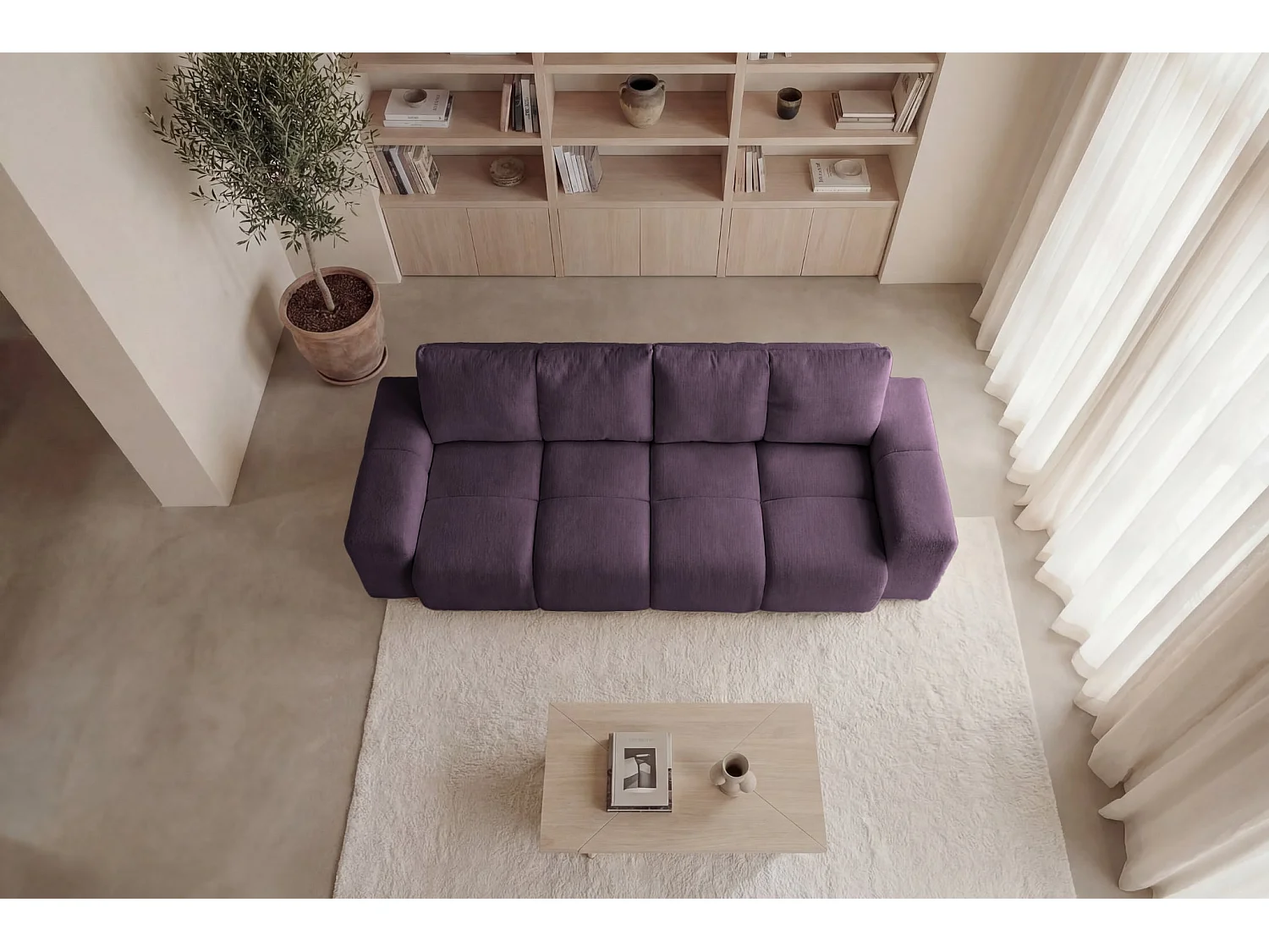 CONSTANCE - 3-zits rechte slaapbank in chenille stof - Mauve
