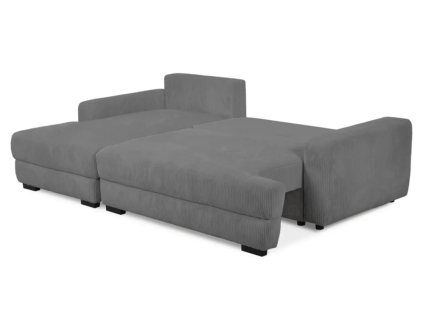 FAUSTINE - Canapé d'angle convertible velours côtelé 4 places Gris foncé Gauche