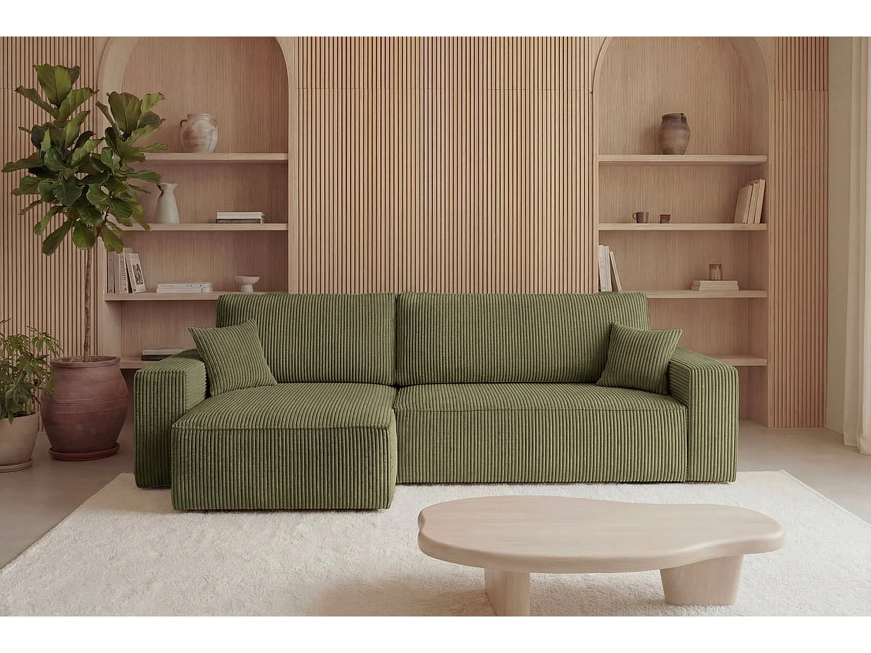 ROMEO XL - Canapé d'angle convertible petit velours côtelé Vert