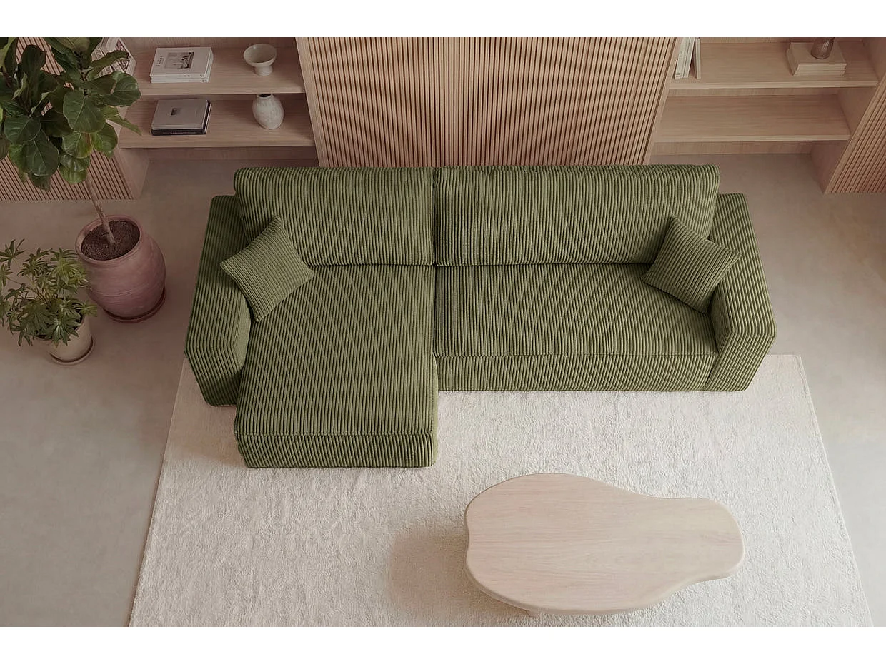 ROMEO XL - Canapé d'angle convertible petit velours côtelé Vert