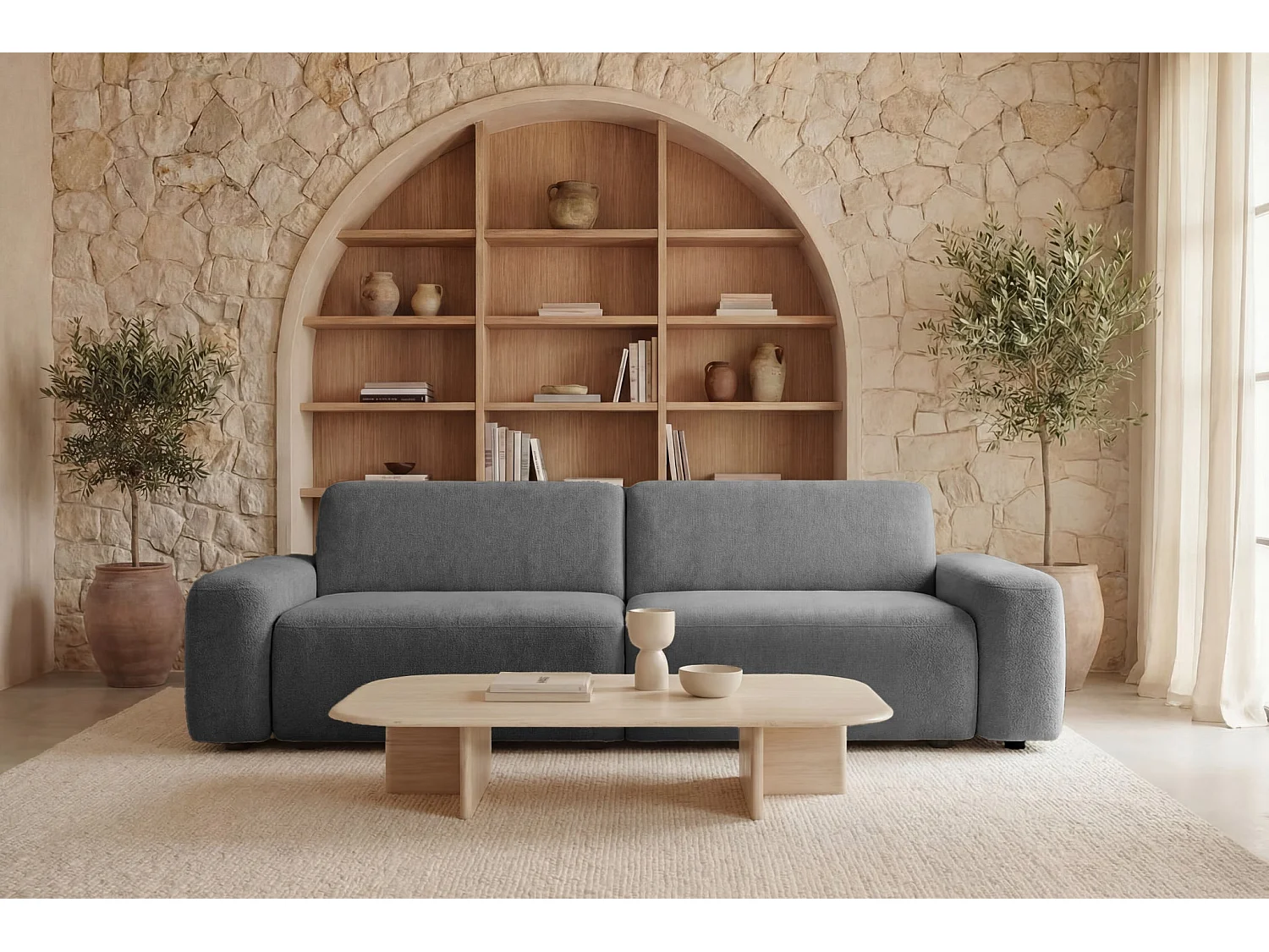 IVY - Canapé droit convertible tissu chiné 3 places Gris foncé