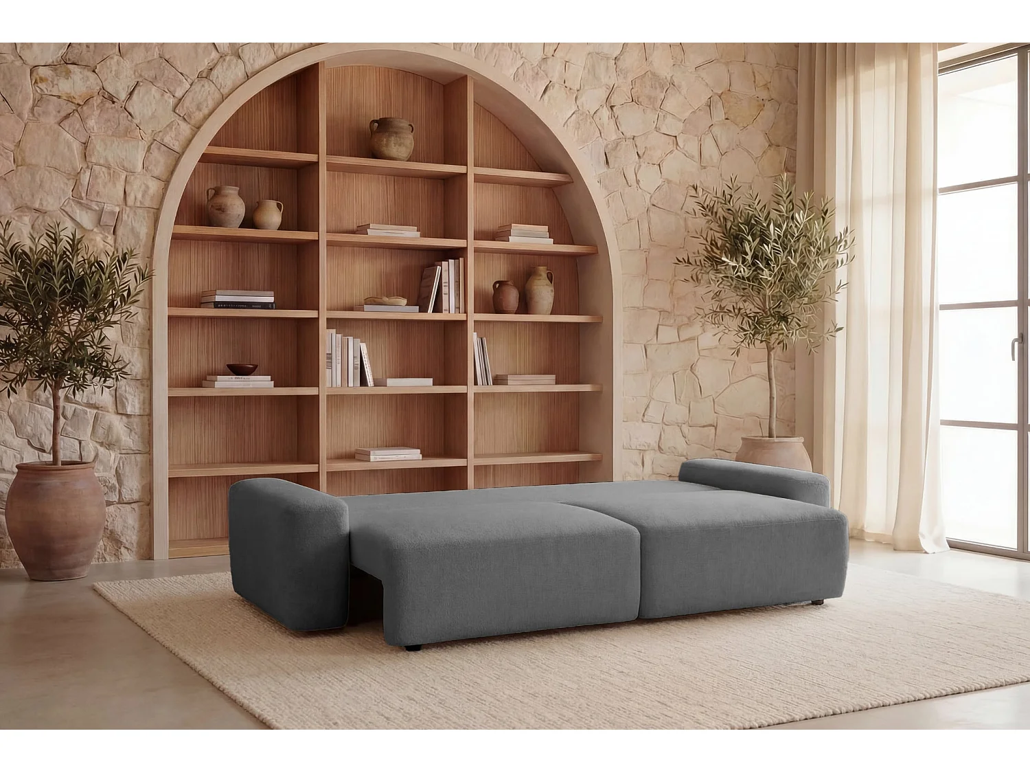 IVY - Canapé droit convertible tissu chiné 3 places Gris foncé