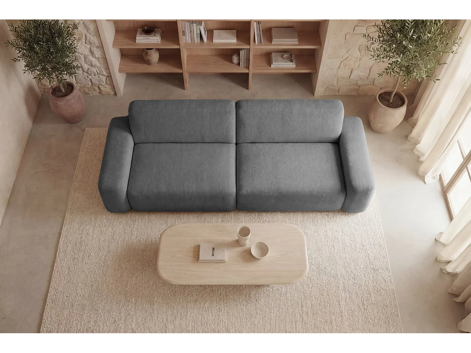 IVY - Canapé droit convertible tissu chiné 3 places Gris foncé