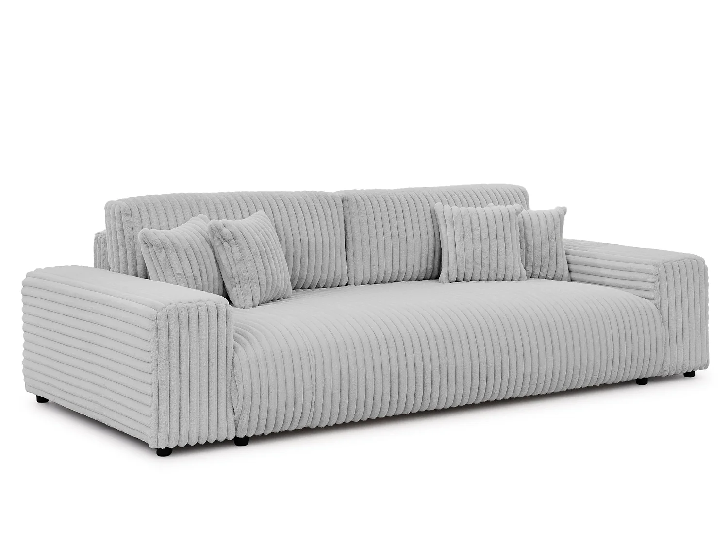 CAISA - Canapé droit convertible velours côtelé 4 places Gris clair