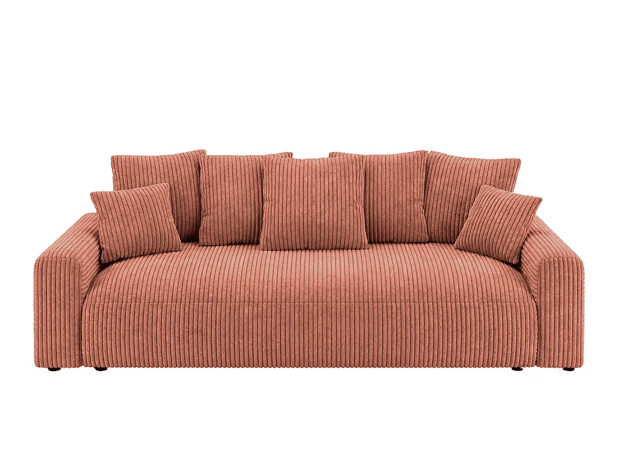 OLI - Canapé droit convertible petit velours côtelé Terracotta