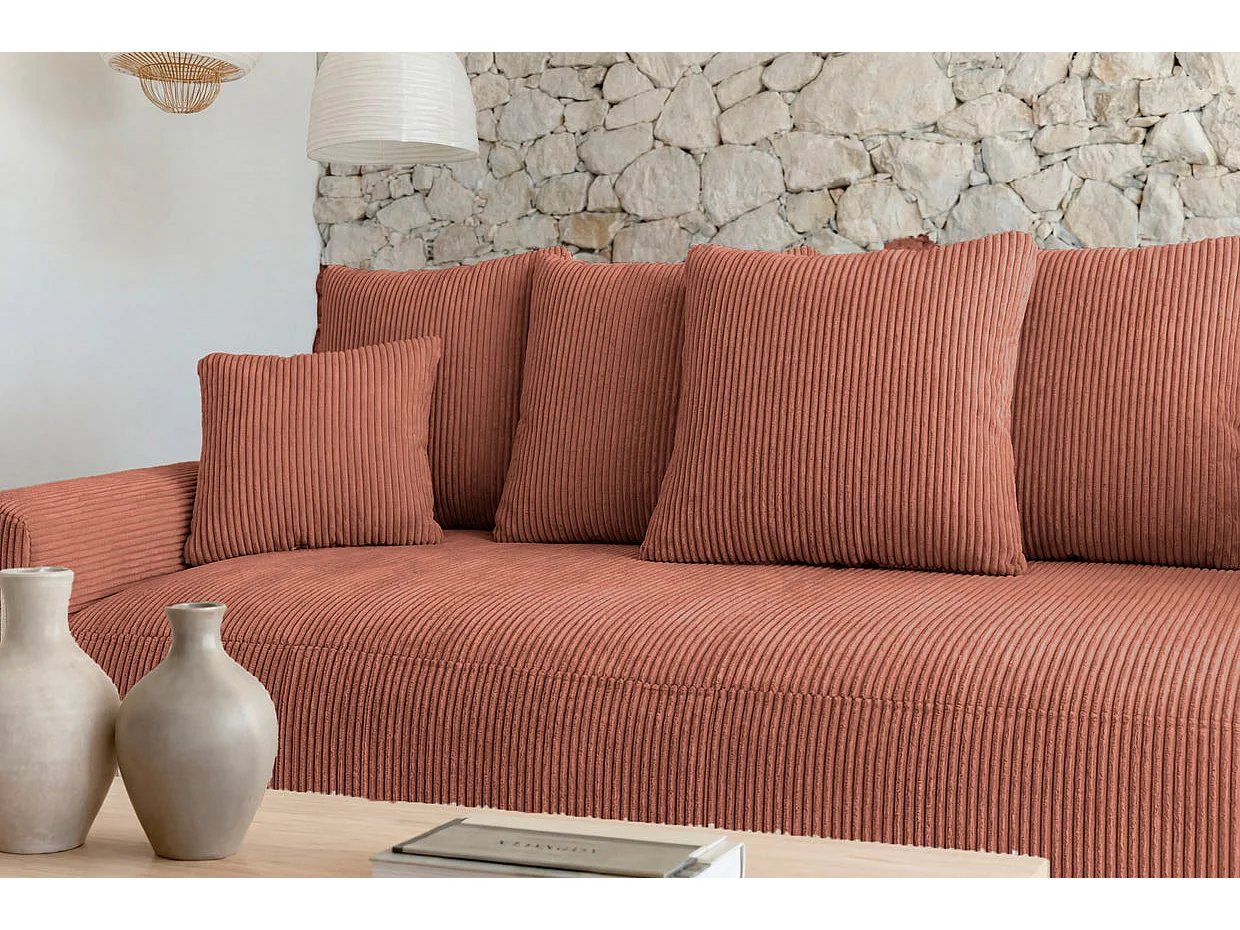 OLI - Canapé droit convertible petit velours côtelé Terracotta