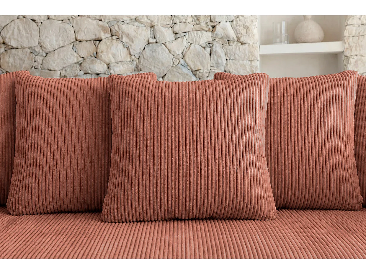 OLI - Canapé droit convertible petit velours côtelé Terracotta