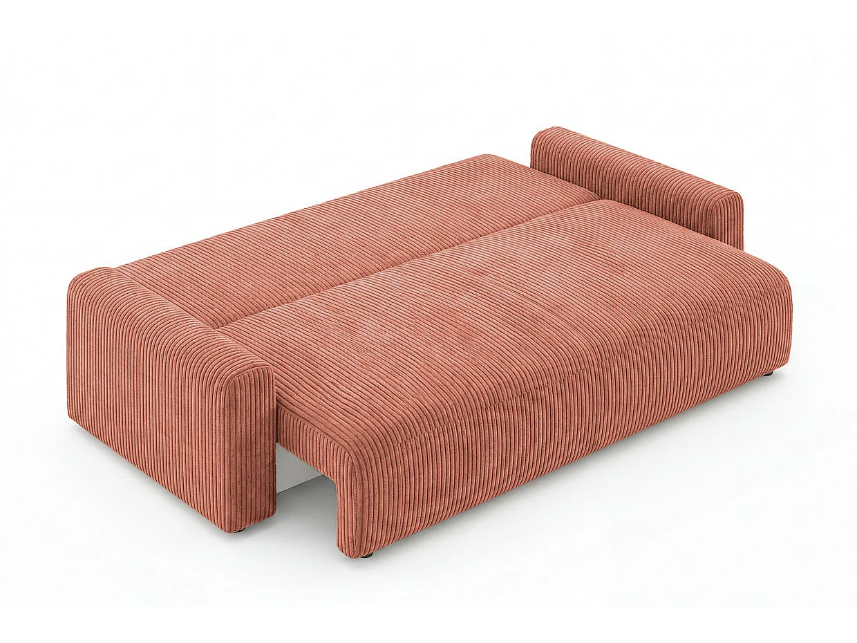 OLI - Canapé droit convertible petit velours côtelé Terracotta