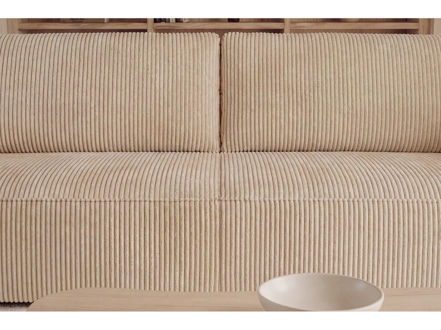 MAURIE - Canapé droit convertible petit velours côtelé 3 places - Beige