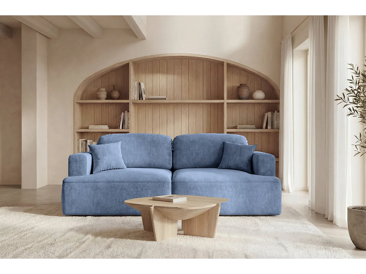 CHIARA - Canapé droit convertible tissu velours 3 places Bleu