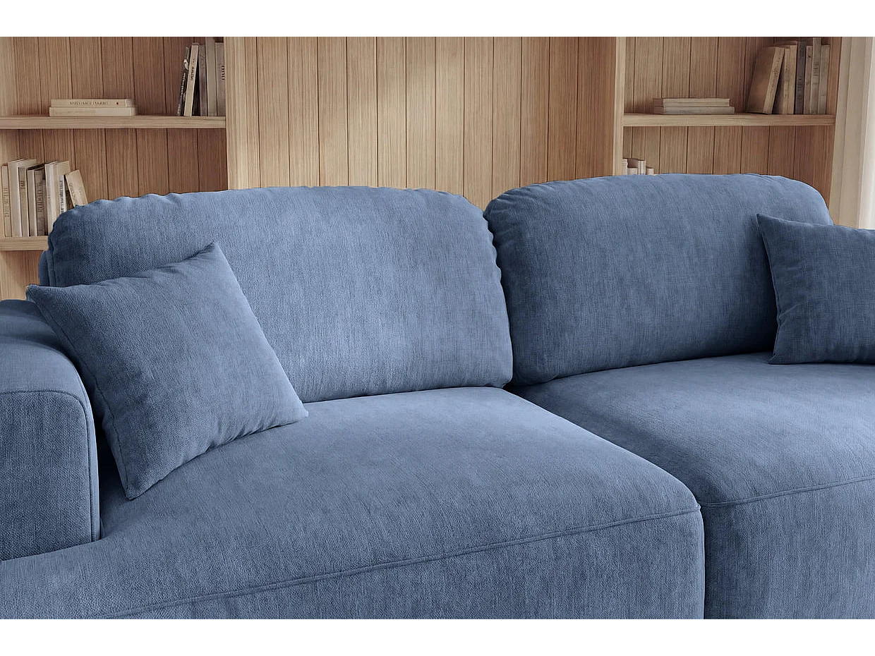 CHIARA - Canapé droit convertible tissu velours 3 places Bleu