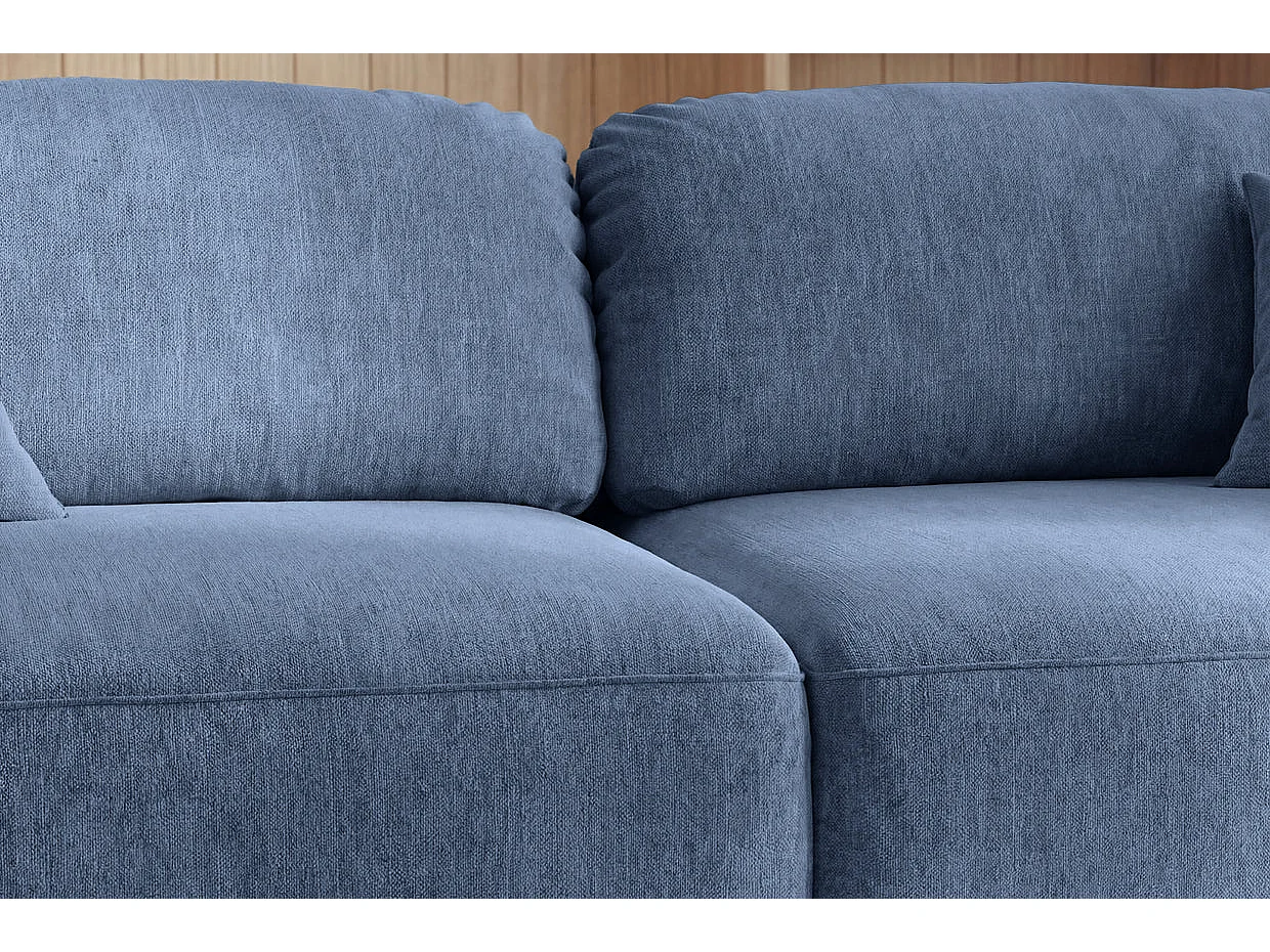 CHIARA - Canapé droit convertible tissu velours 3 places Bleu