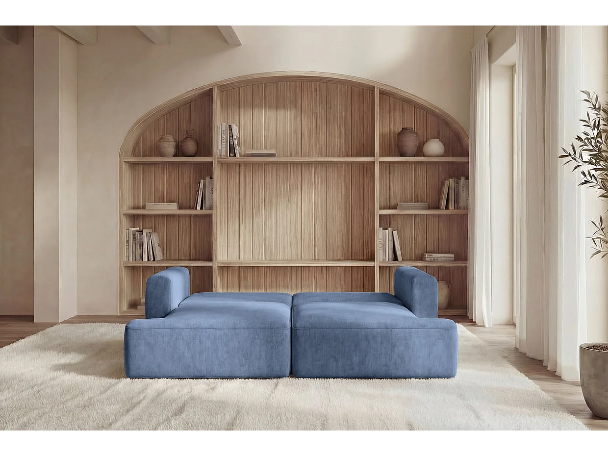 CHIARA - Canapé droit convertible tissu velours 3 places Bleu