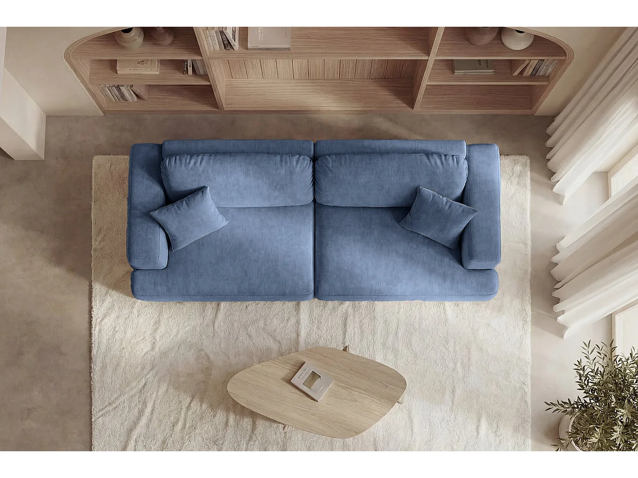 CHIARA - Canapé droit convertible tissu velours 3 places Bleu