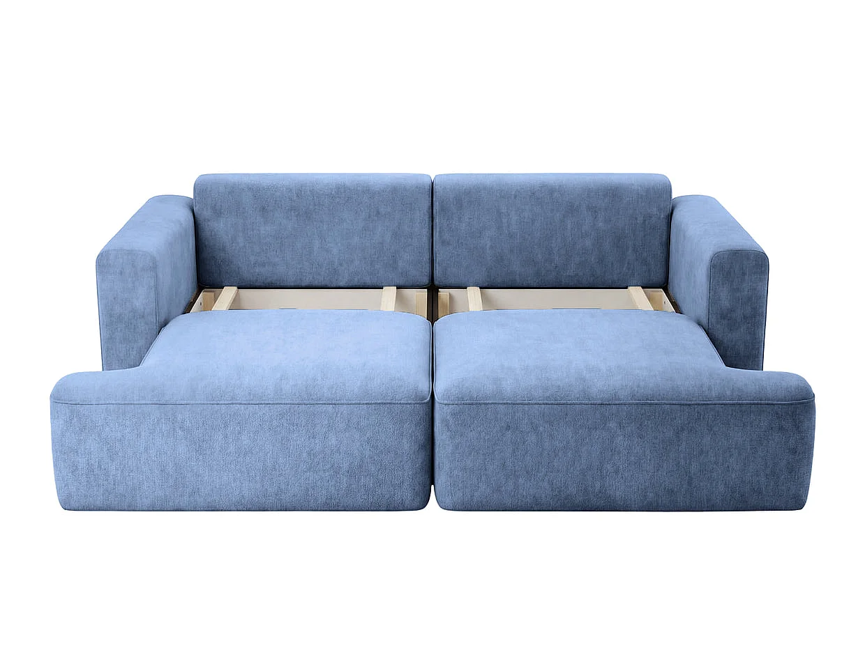 CHIARA - Canapé droit convertible tissu velours 3 places Bleu