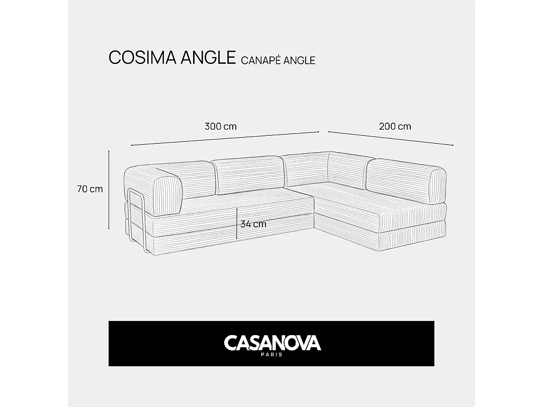 COSIMA - Canapé d'angle convertible velours côtelé 4 places - Moutarde