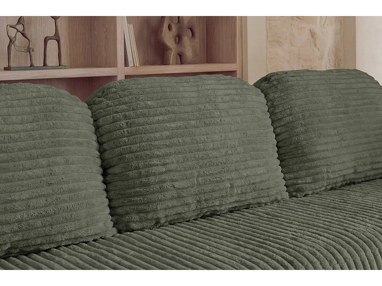 ELVIS - Canapé droit convertible gros velours côtelé 3 places Vert