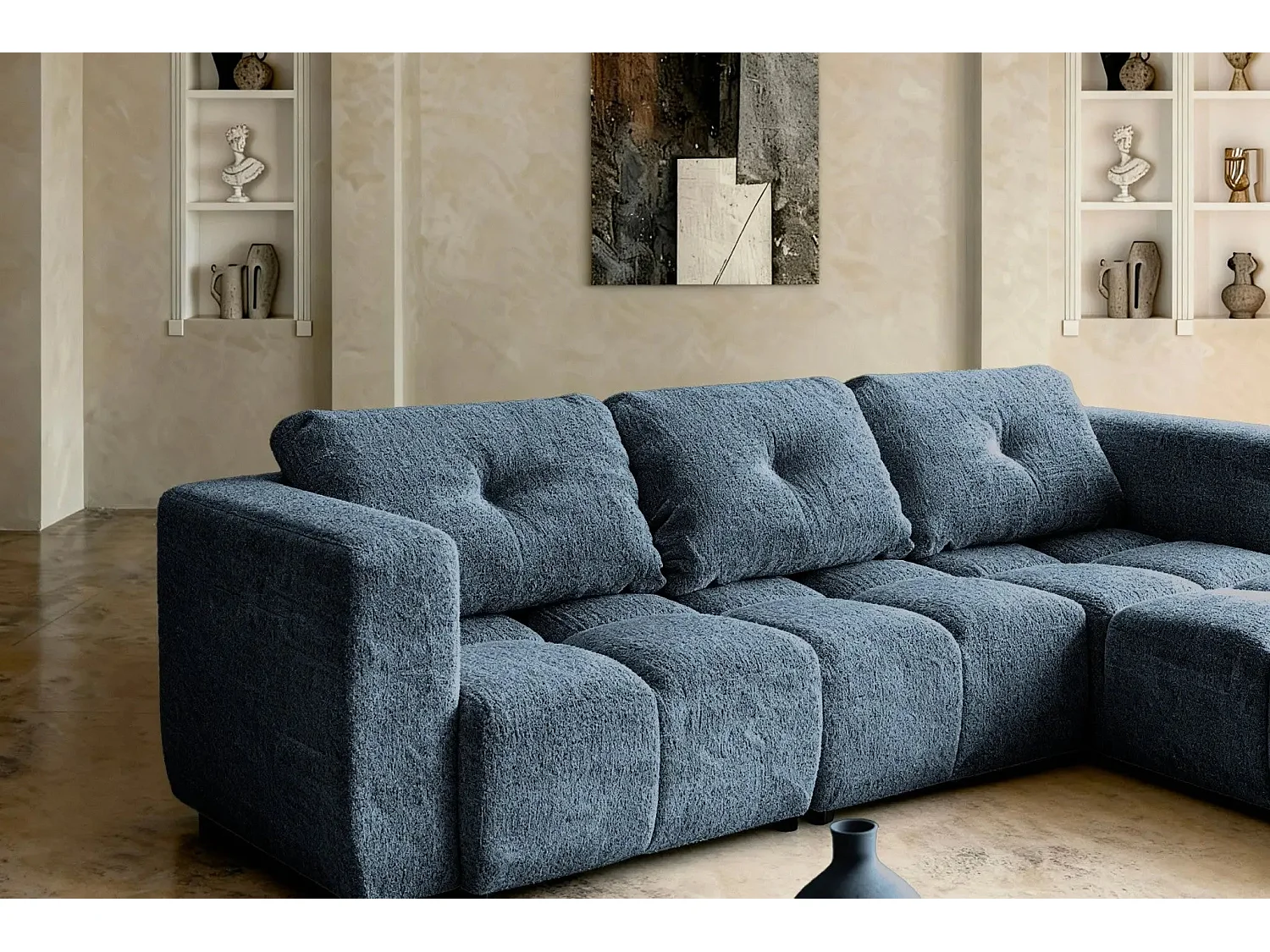 ROMY 4 PLACES - 4-zits hoekbank in chenille stof - Blauw