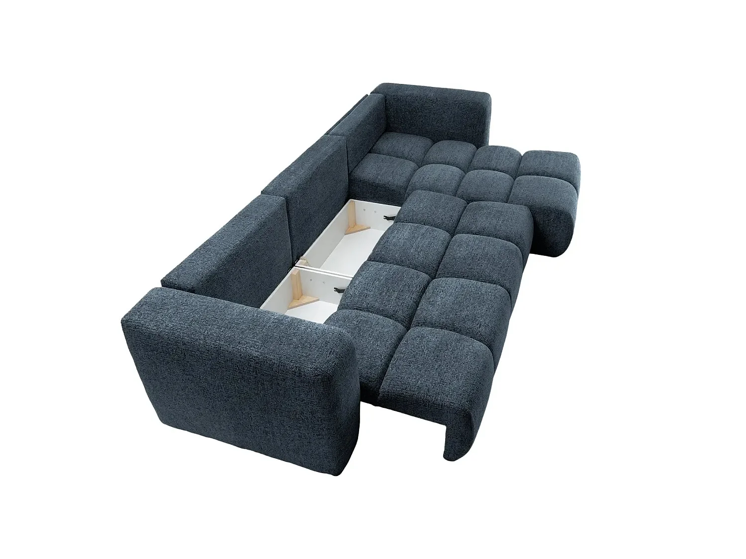 ROMY 4 PLACES - 4-zits hoekbank in chenille stof - Blauw