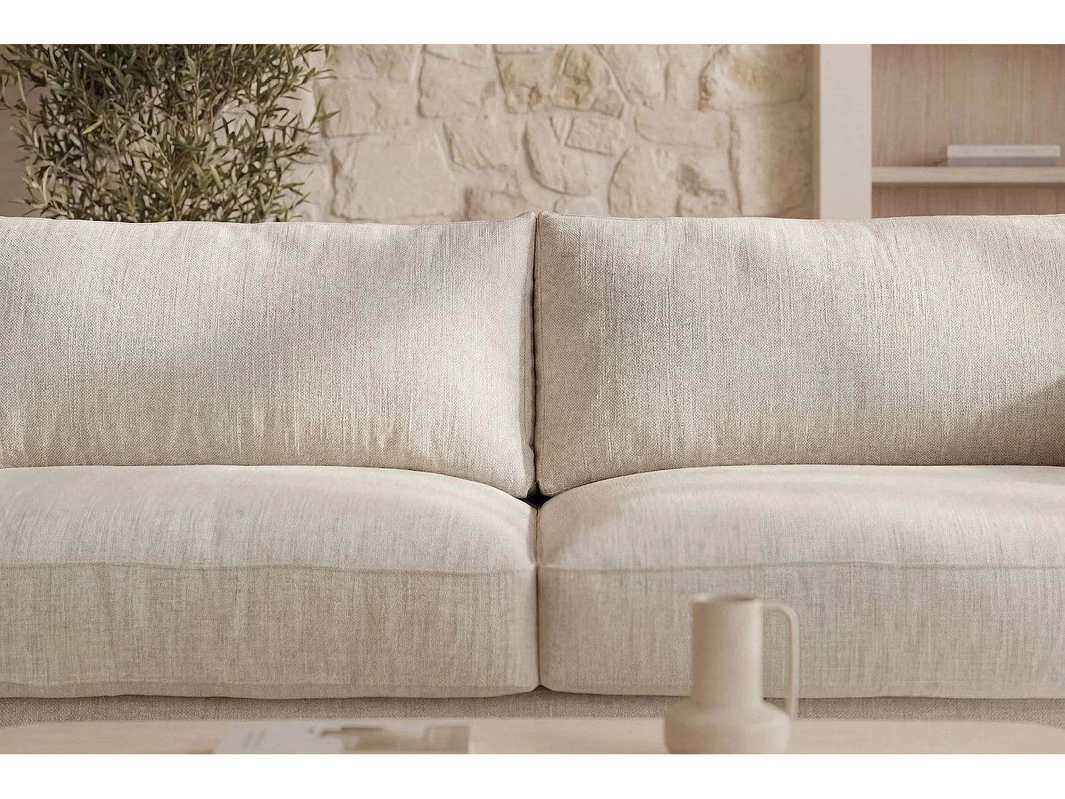 STELLA - Canapé droit convertible tissu chenille 3 places Beige
