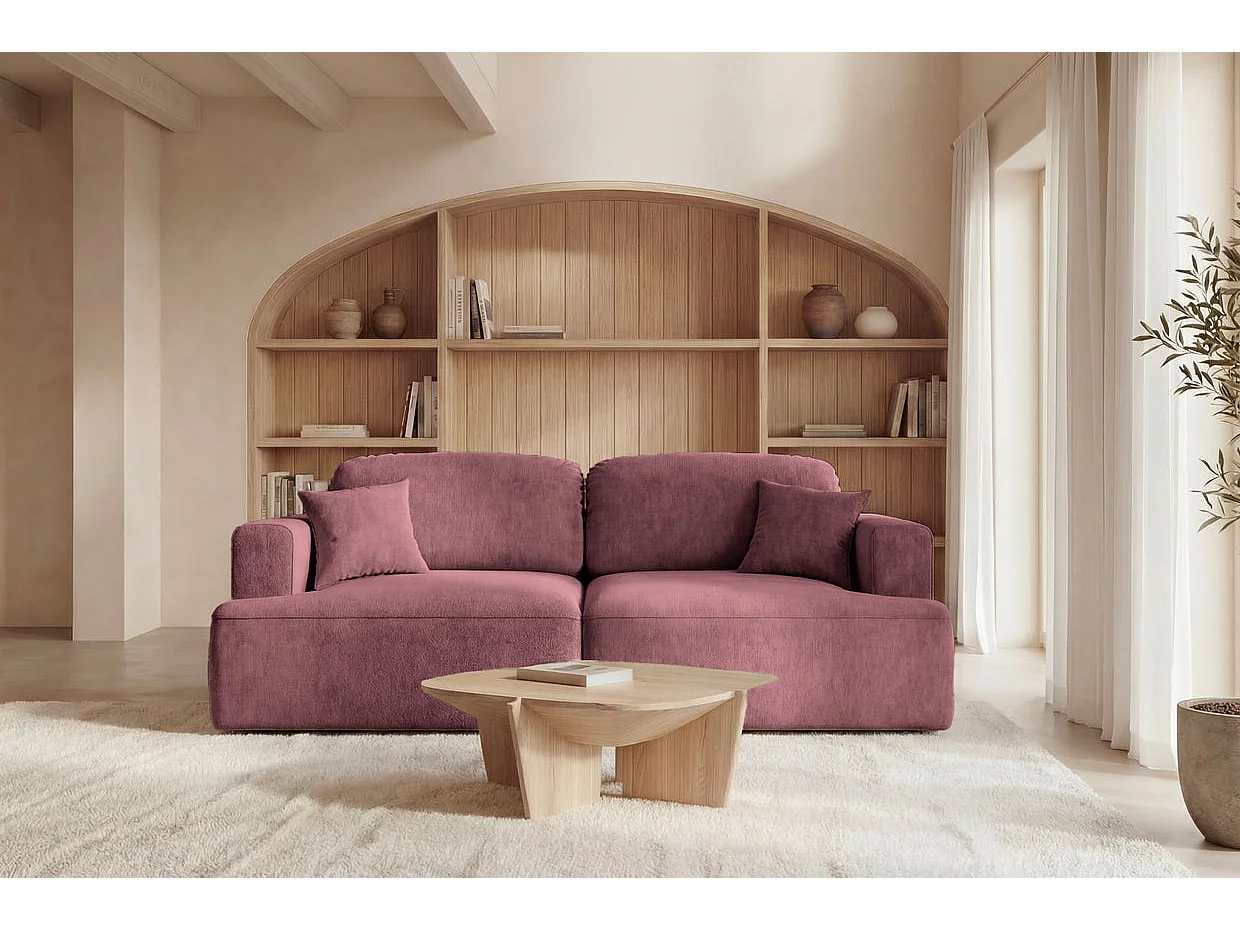 CHIARA - Canapé droit convertible tissu velours 3 places Rose