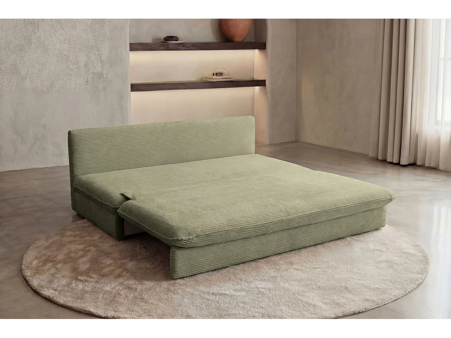 OSCAR MINI - Canapé droit convertible velours côtelé 2 places Rose