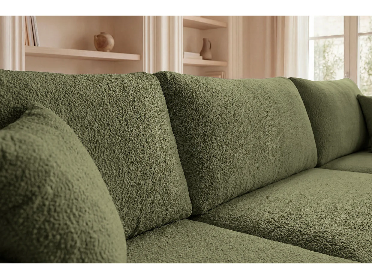 JELLA - Canapé panoramique convertible tissu bouclette Vert