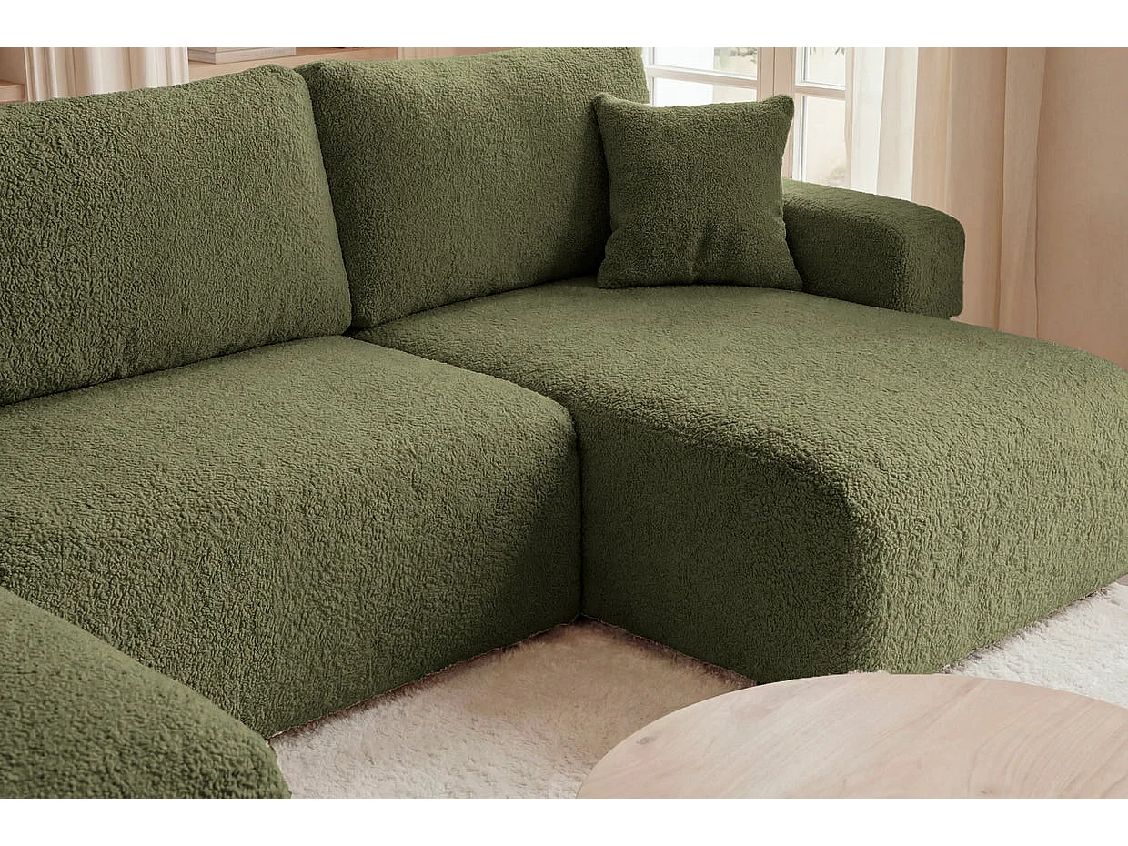 JELLA - Canapé panoramique convertible tissu bouclette Vert